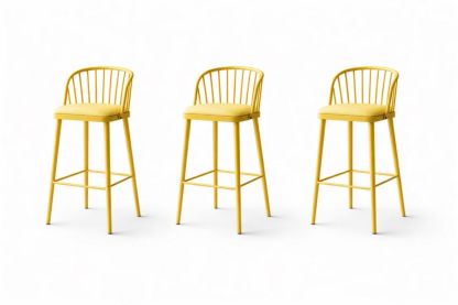 Set of 3 Yellow Metal Bar Stools with Backrest and Cushion-Homeziora