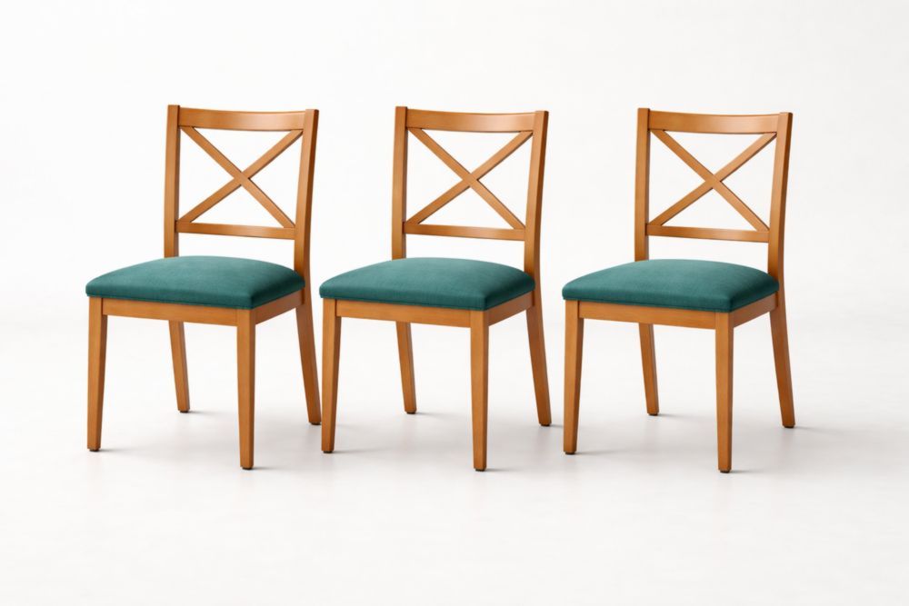 Set of 3 Wooden Dining Chairs Teal Fabric Seat-Homeziora