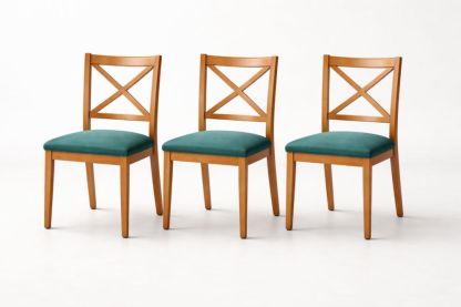 Set of 3 Wooden Dining Chairs Teal Fabric Seat-Homeziora