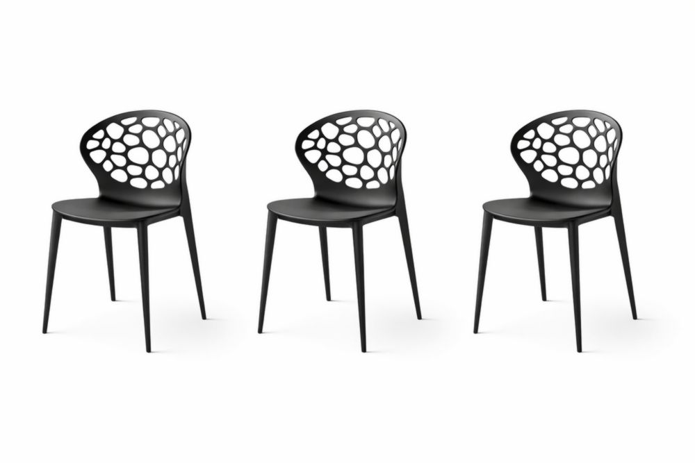 Set of 3 Black Geometric Backrest Plastic Dining Chairs-Homeziora
