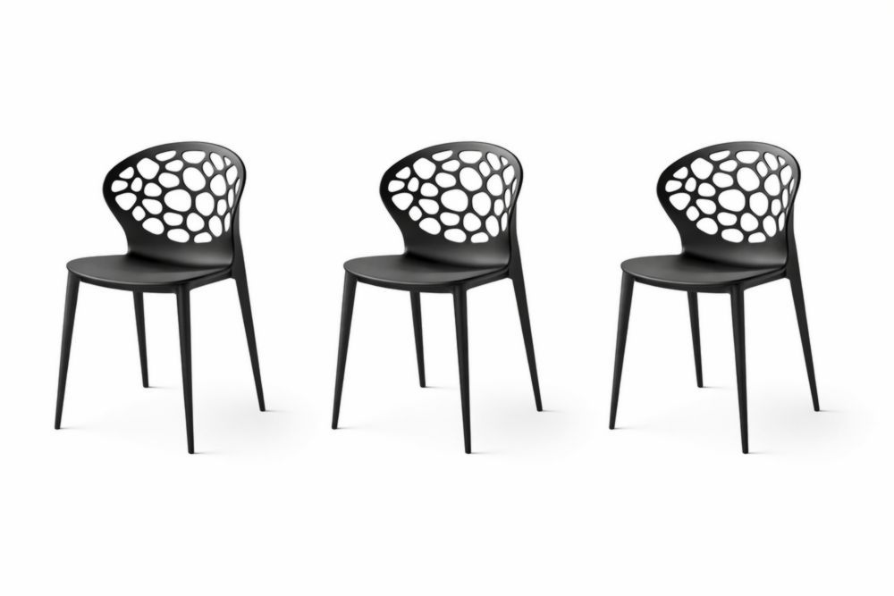 Set of 3 Black Geometric Backrest Plastic Dining Chairs-Homeziora