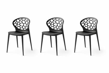 Set of 3 Black Geometric Backrest Plastic Dining Chairs-Homeziora