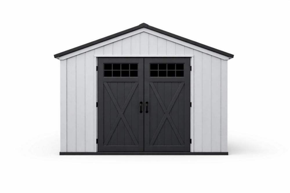 Outdoor Shed Double Door Gray and White Steel and Polypropylene 10ft x 8ft-Homeziora