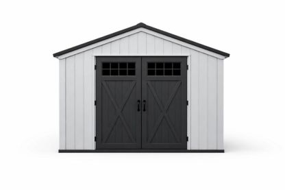 Outdoor Shed Double Door Gray and White Steel and Polypropylene 10ft x 8ft-Homeziora