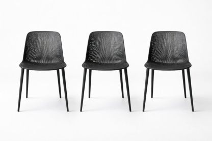 Set of 3 Black Perforated Plastic Chairs with Metal Legs-Homeziora
