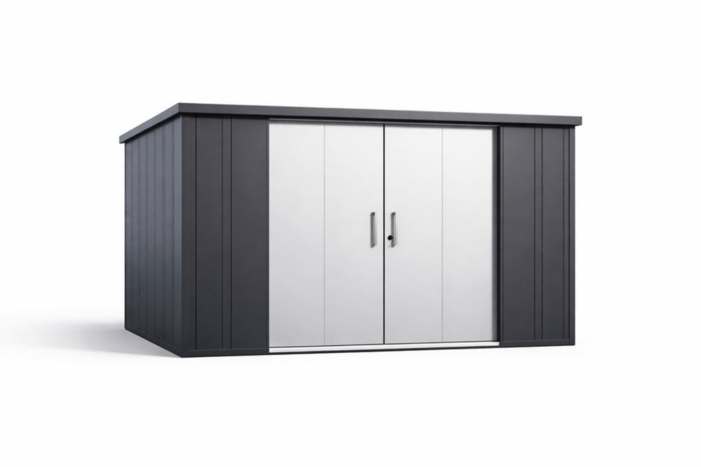 Outdoor Metal Storage Shed with Double Sliding Doors Black and Gray-Homeziora