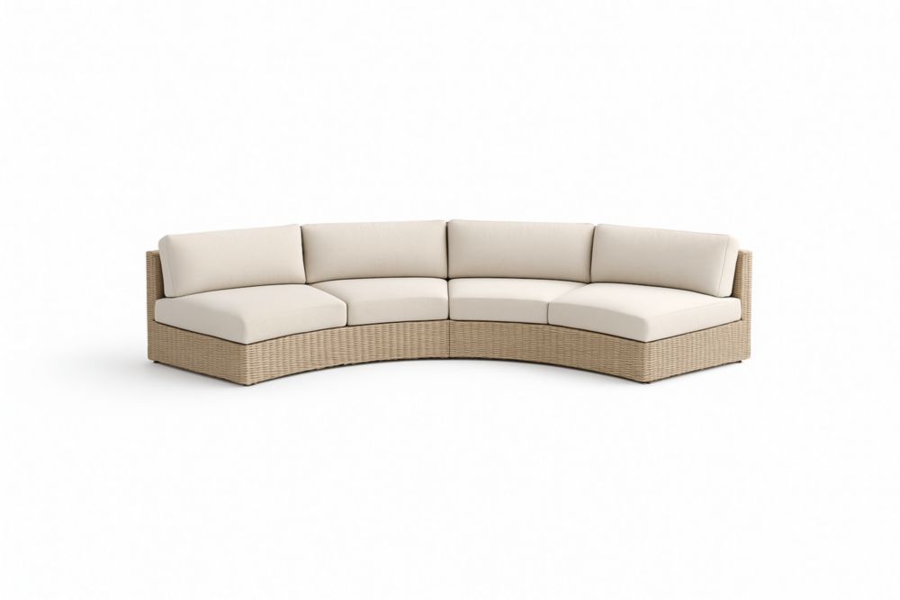 Curved Rattan Sectional Sofa Set with Cream Cushions-Auravivora