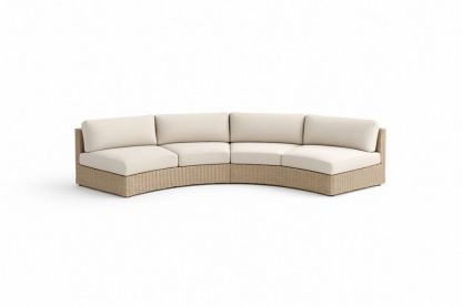 Curved Rattan Sectional Sofa Set with Cream Cushions-Auravivora