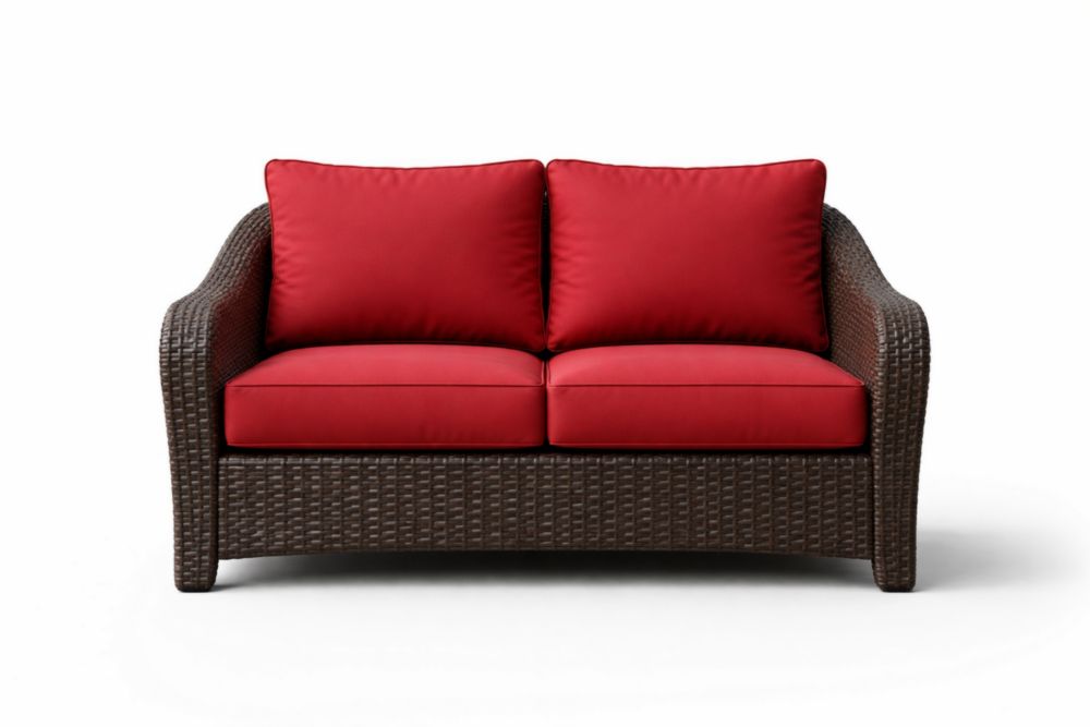 Outdoor Loveseat Sofa Resin Wicker Red Cushions-Auravivora