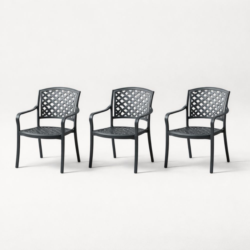 Outdoor Patio Arm Chairs Set of 3 Black Metal-Auravivora