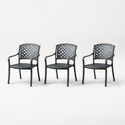 Outdoor Patio Arm Chairs Set of 3 Black Metal-Auravivora