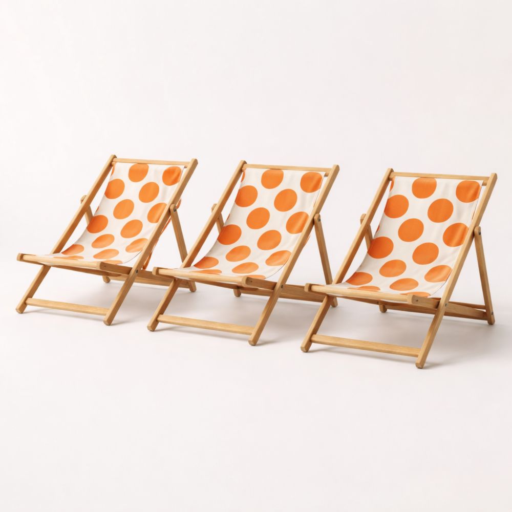 Foldable Wooden Frame Fabric Lounge Chairs Set with Orange Polka Dot Pattern 3-Piece-Auravivora