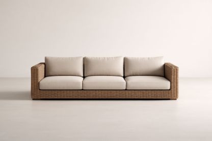 Outdoor Synthetic Wicker Sofa with Beige Cushions 3-Seater-Auravivora