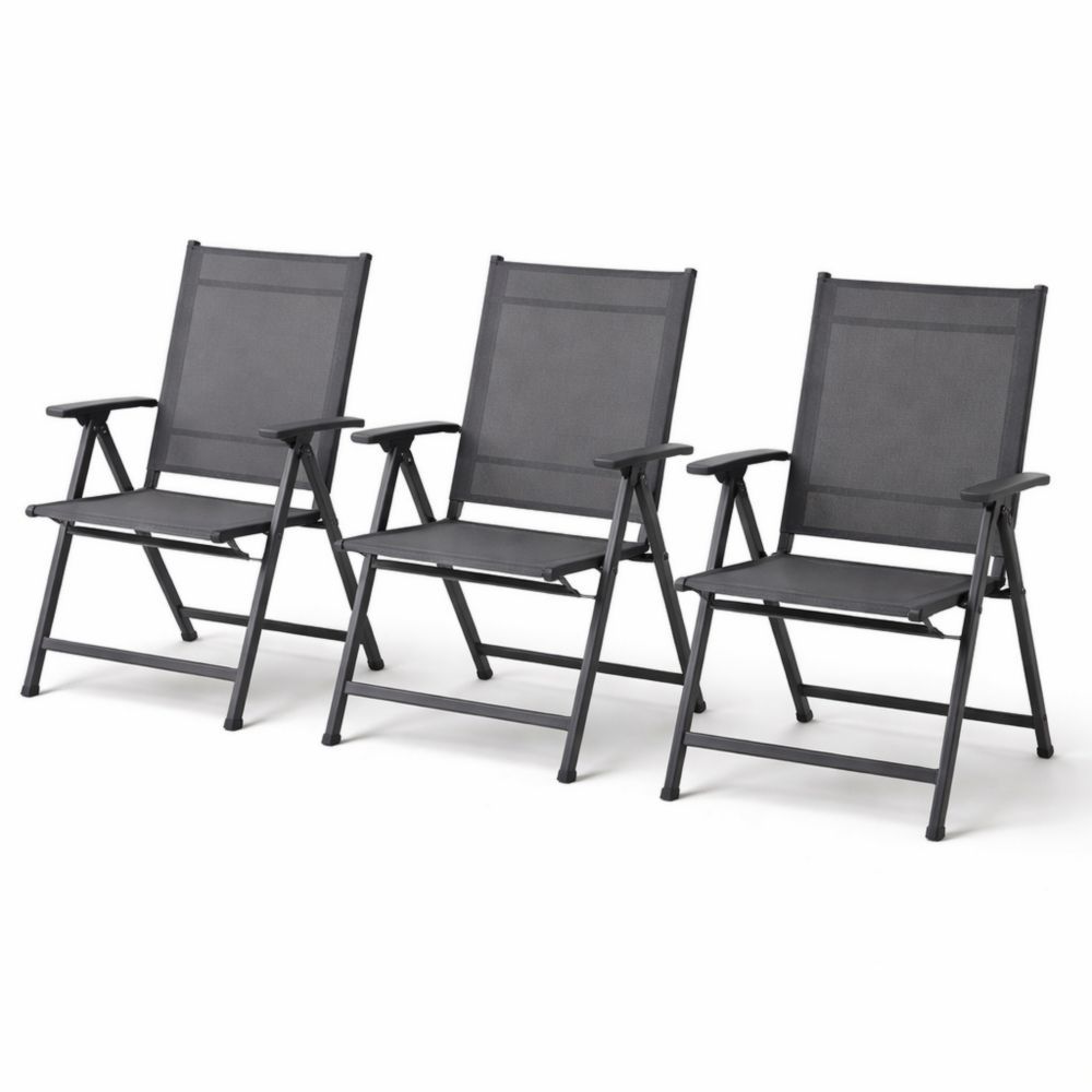 3-Piece Outdoor Black Metal Frame Folding Chairs Set-Auravivora