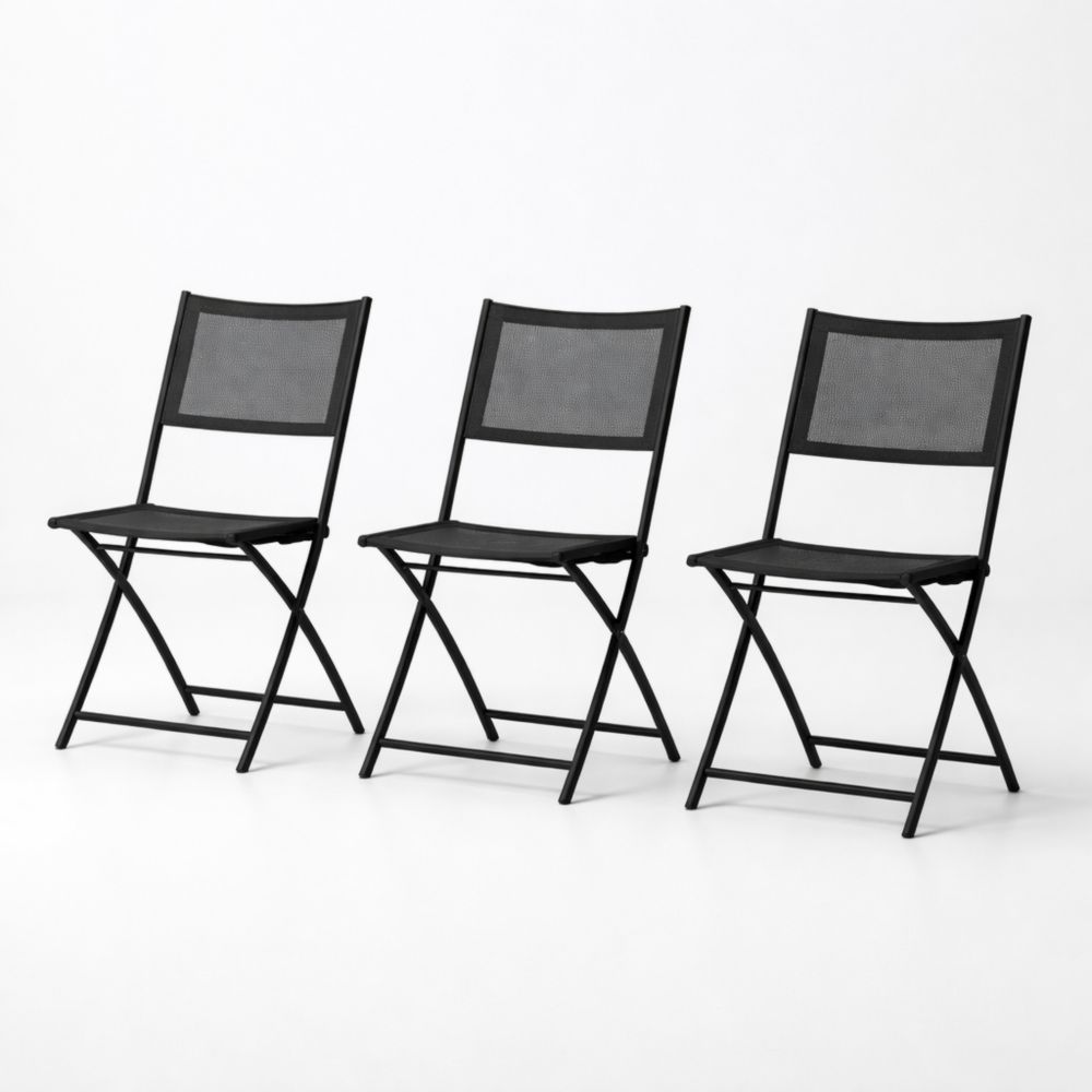 Set of 3 Folding Steel Mesh Chairs Black 78cm Height-Auravivora
