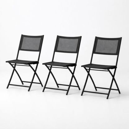 Set of 3 Folding Steel Mesh Chairs Black 78cm Height-Auravivora