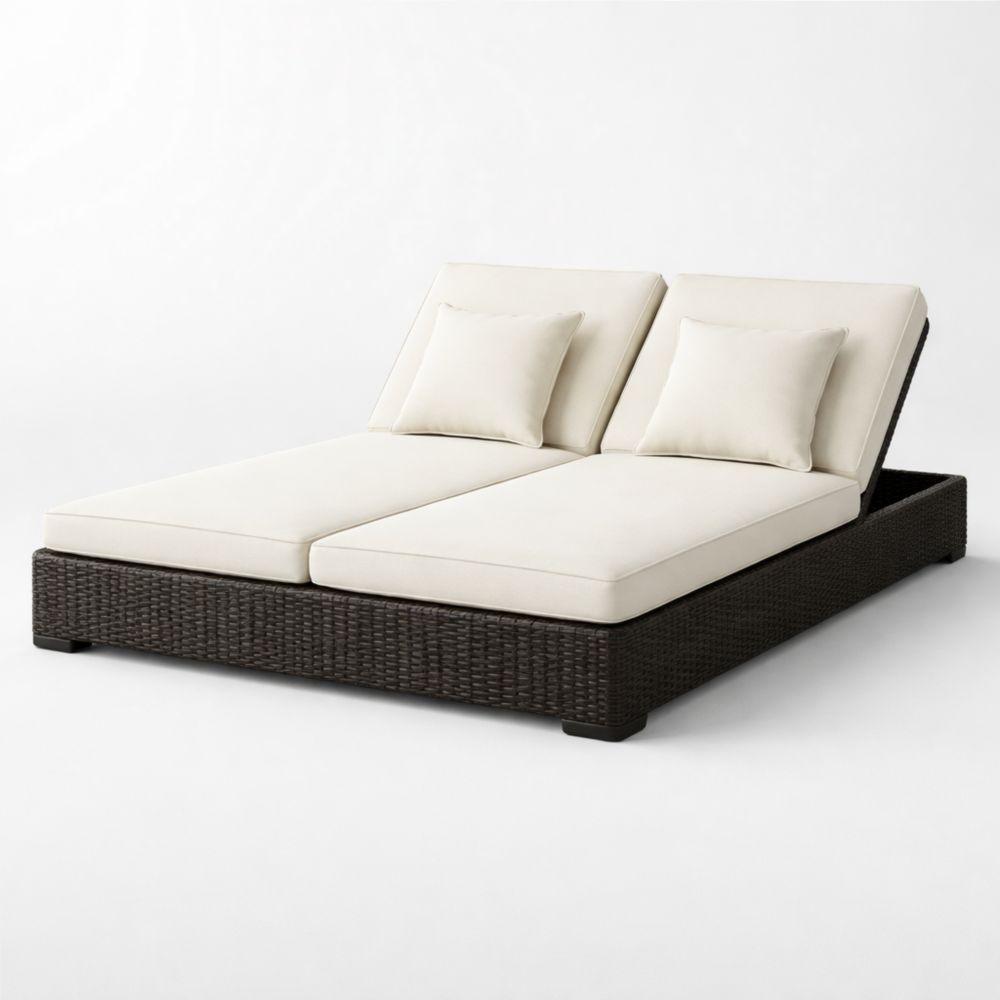 Outdoor Double Chaise Lounge with Adjustable Rattan Frame and Beige Cushions-Auravivora