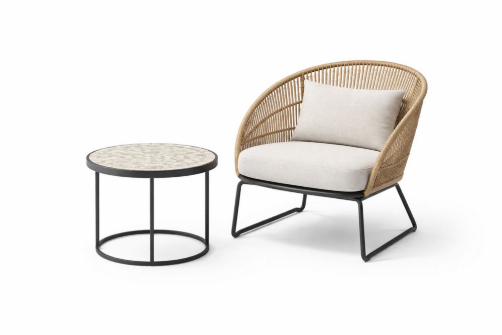Outdoor Lounge Chair and Side Table Set with Rattan Wicker and Aluminium Frame