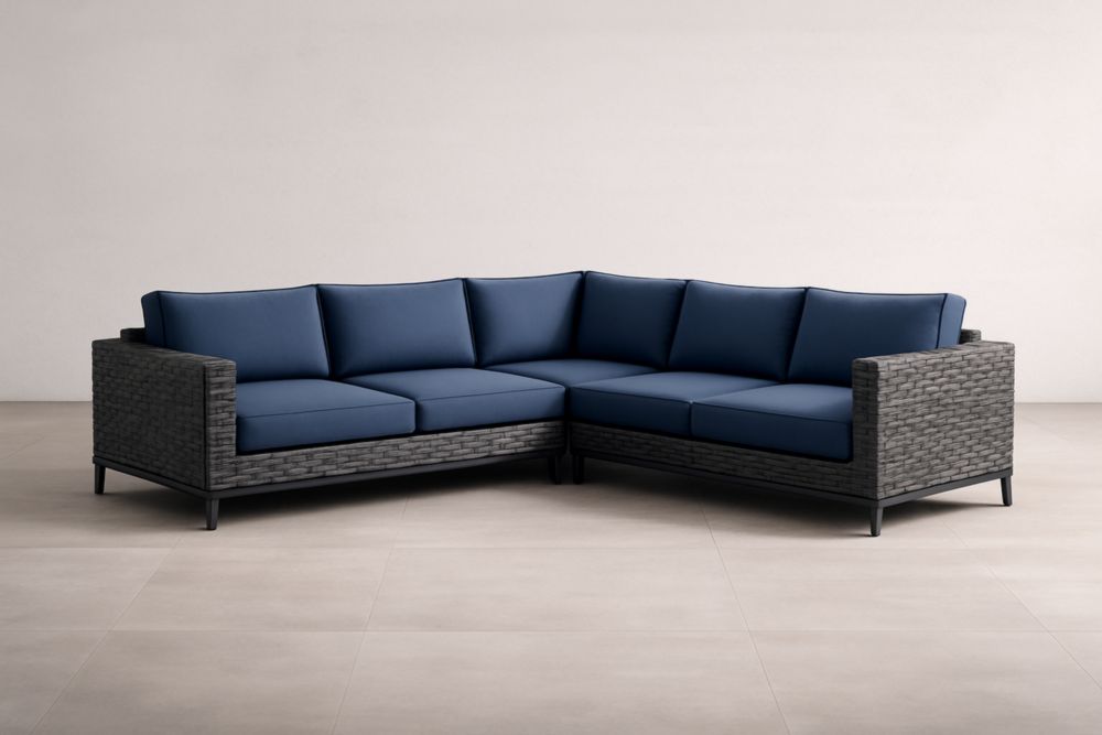 Outdoor Wicker L-Shaped Sectional Sofa with Cushions-Havenserio