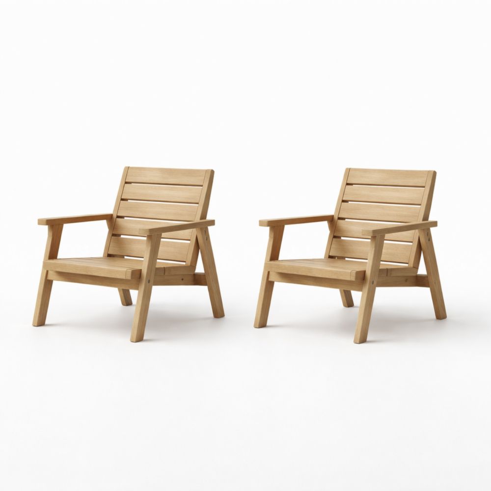 Set of 2 Outdoor Armchairs Solid Teak Wood Natural Finish-Havenserio