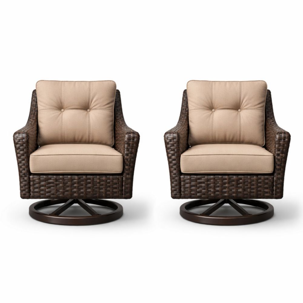 Outdoor Swivel Wicker Patio Chairs Set of 2 with Cushions-Havenserio
