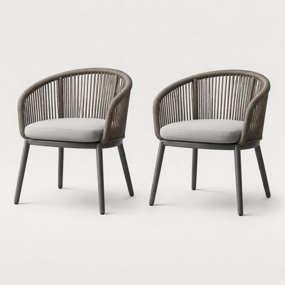 Set of 2 Outdoor Armchairs with Gray Rope Back and Cushions-Havenserio