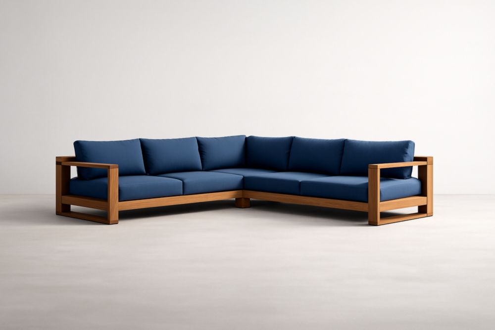 Corner Sofa with Blue Polyester Cushions L-Shaped-Havenserio