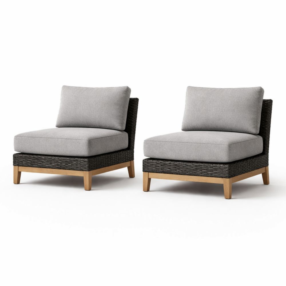 Outdoor Rattan Accent Chair Set with Polyester Cushions, Black/Grey, 2-Piece-Havenserio