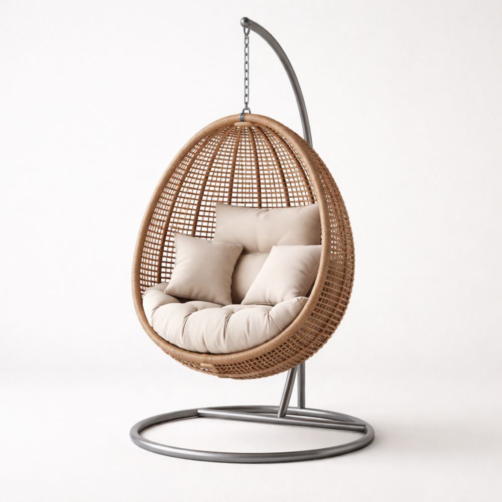 Hanging Egg Chair PE Wicker Rattan with Cushions and Steel Frame-Havenserio