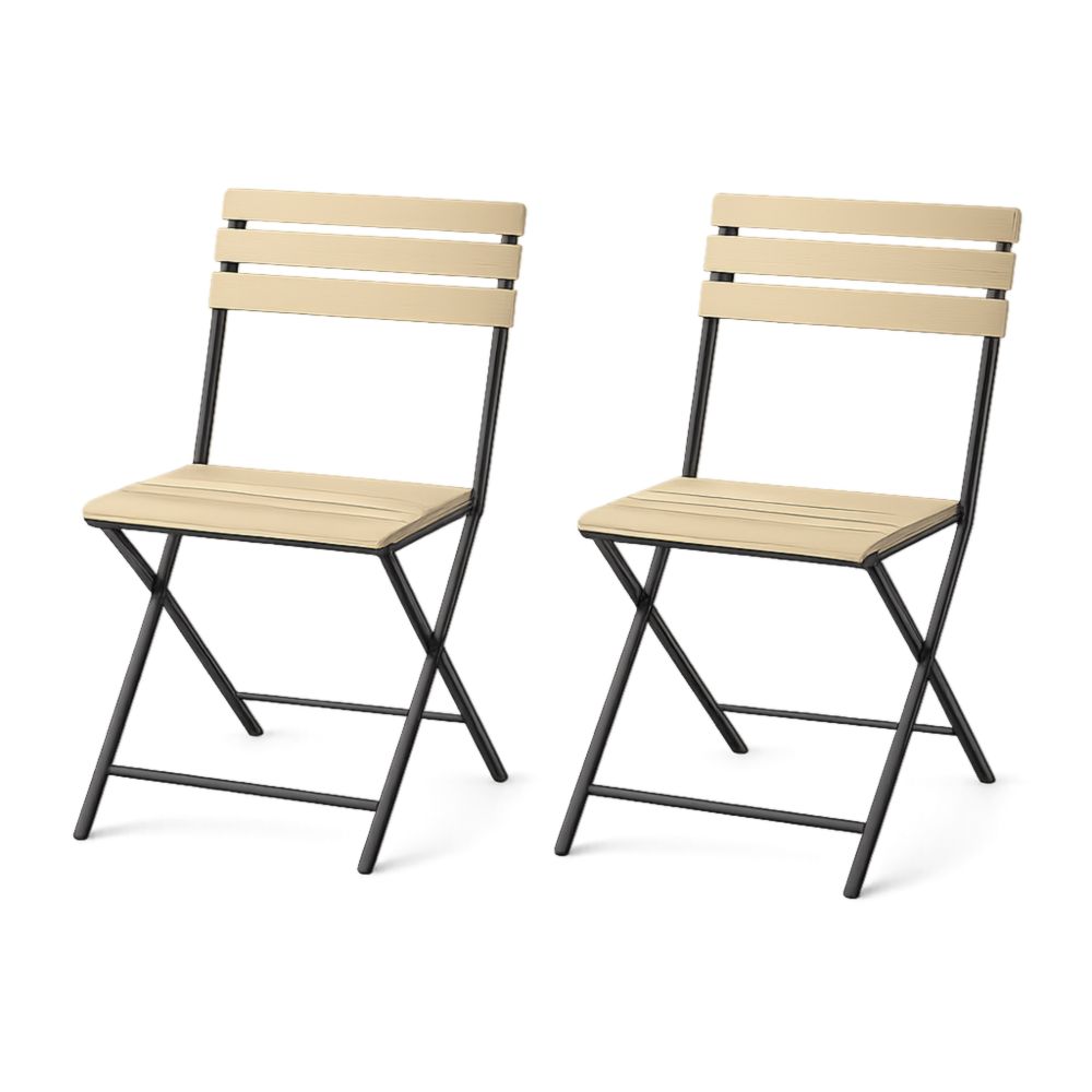 Set of 2 Outdoor Folding Chairs Steel Beige PVC 81x42x49 cm-Havenserio