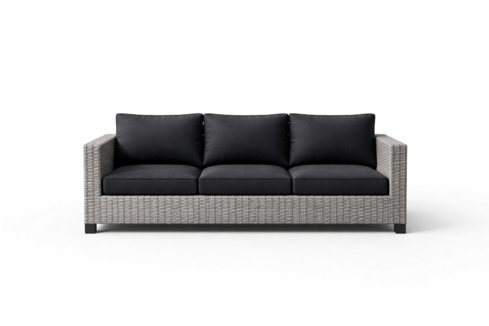 Outdoor Wicker Sofa 3-Seater with Black Cushions-Havenserio