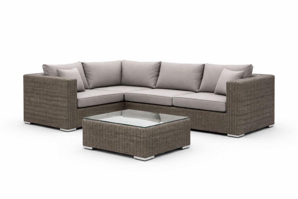 Outdoor Wicker Corner Sofa Set with Cushions and Glass Coffee Table-Auravivane