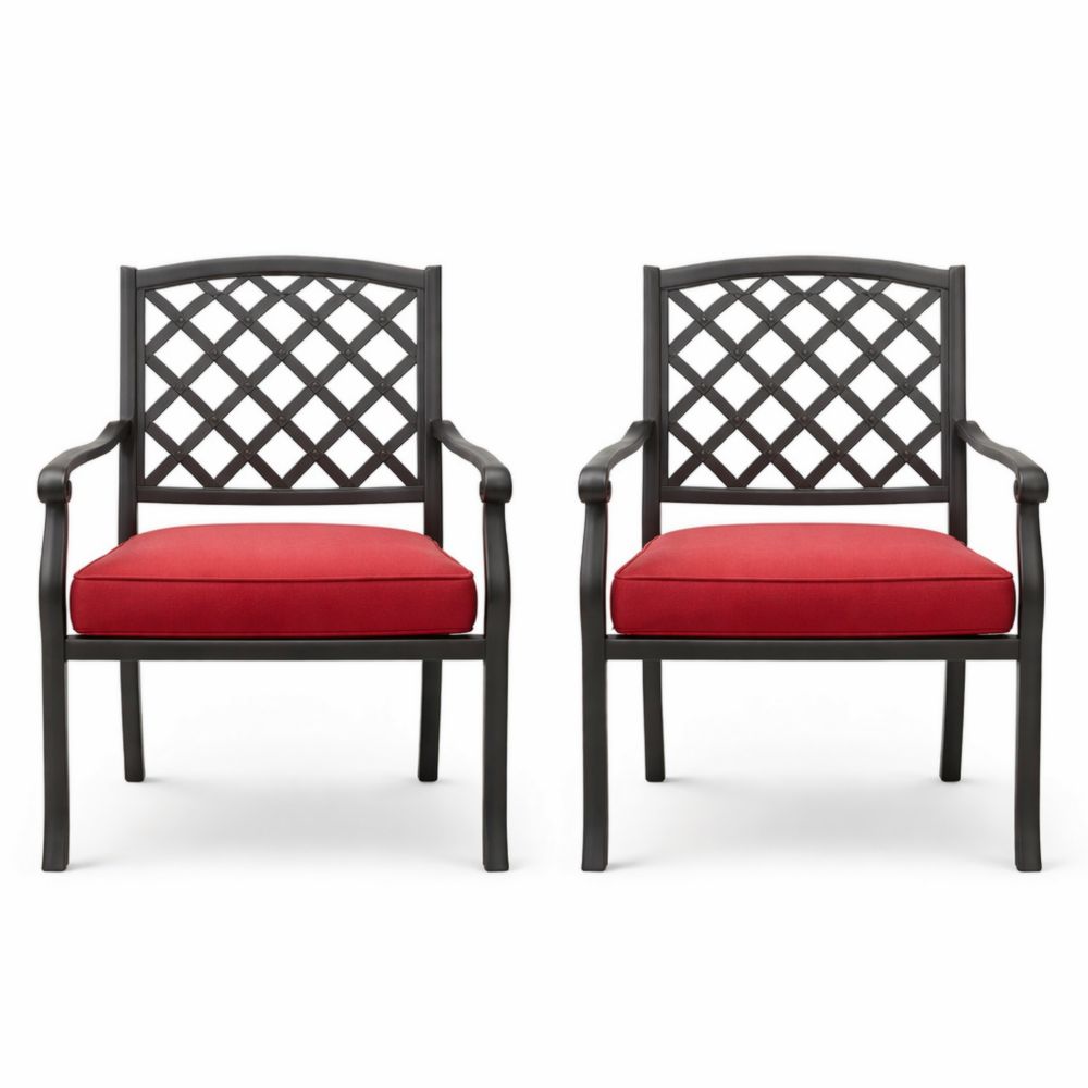 Metal Patio Armchair Set with Red Cushions-Auravivane