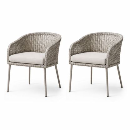 Outdoor Wicker Armchair Set of 2 Steel Frame Beige Cushion-Auravivane