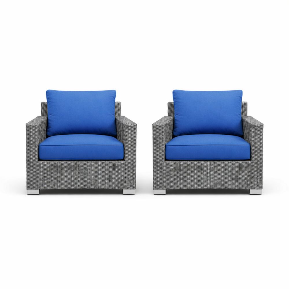 Wicker Armchair Set with Blue Polyester Cushions-Auravivane