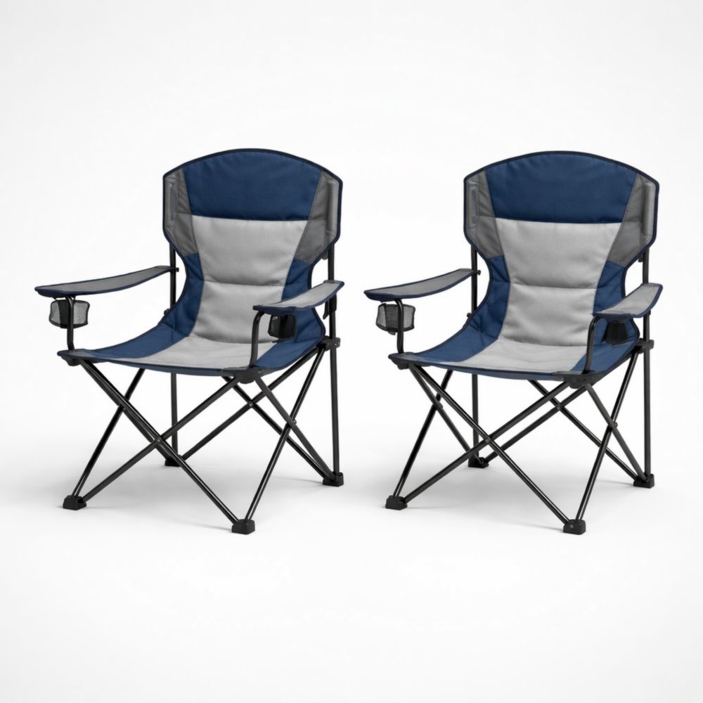 Folding Camping Chairs Set with Cup Holders Blue/Grey 2 Pack-Auravivane