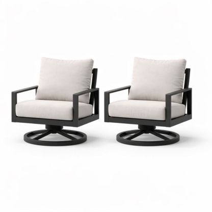 Outdoor swivel armchair set with metal frame and beige cushions-Auravivane