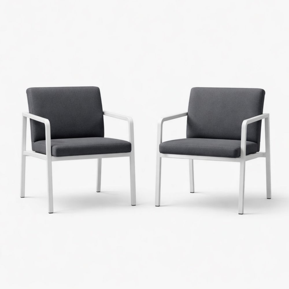 Aluminum Outdoor Armchair Set with Grey Polyester Cushions-Auravivane