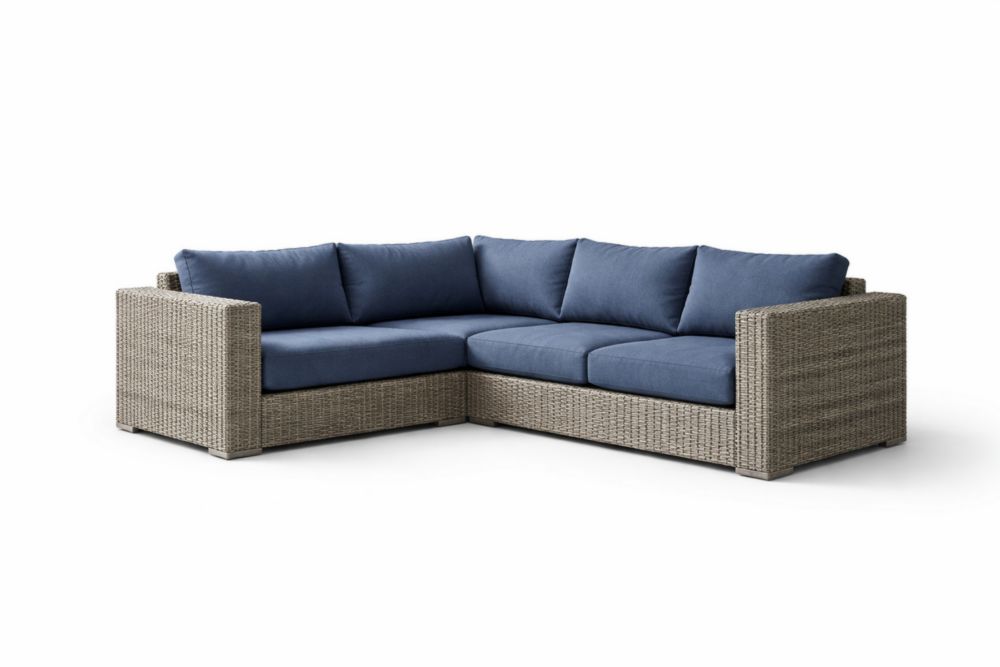 Outdoor Sectional Sofa Set Rattan Frame Blue Cushions-Auravivane