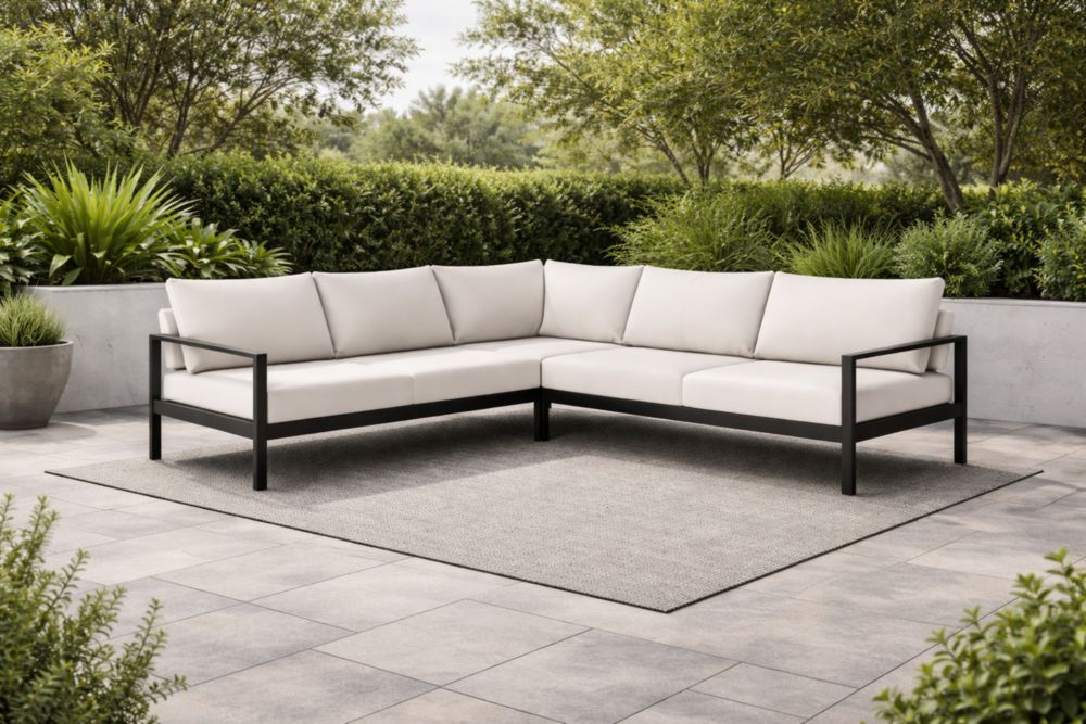 Outdoor Aluminum Corner Sofa with Cream Cushions-Auravivane
