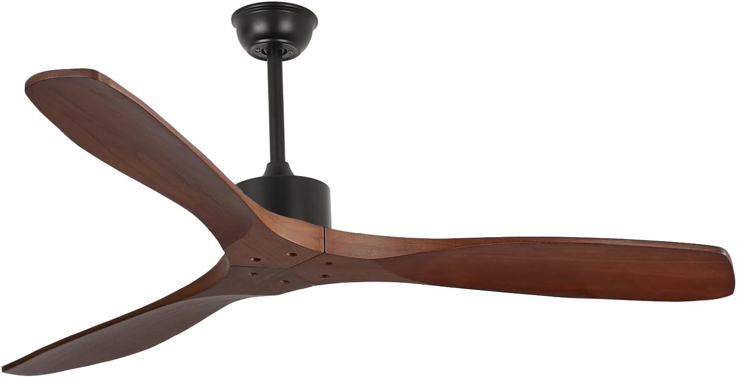 USOR 52'' Ceiling Fan with Walnut Blades and Remote, Quiet Reversible DC Motor for Indoor/Outdoor Use