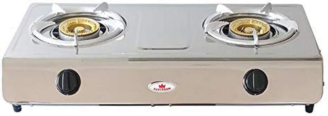 Auscrown Double Wok Burner LP Gas Cooker with Flame Safety, Silver