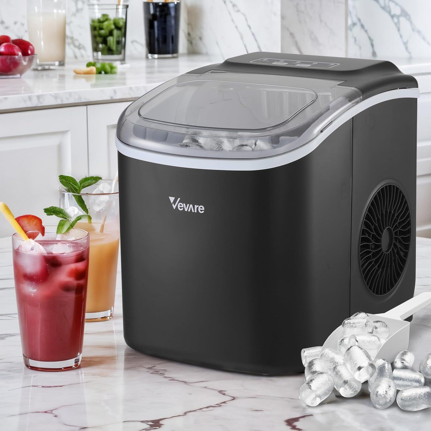 Vevare Portable Ice Cube Maker, 12kg Capacity for Indoor and Outdoor Use, Black