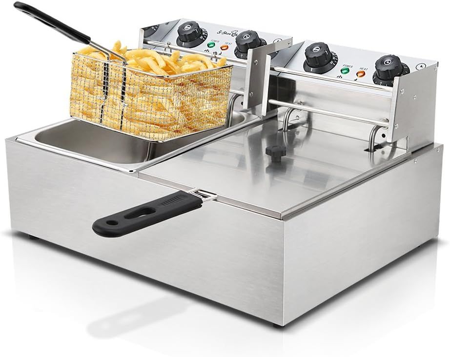 Devanti Commercial Deep Fryer with Dual Baskets, Stainless Steel