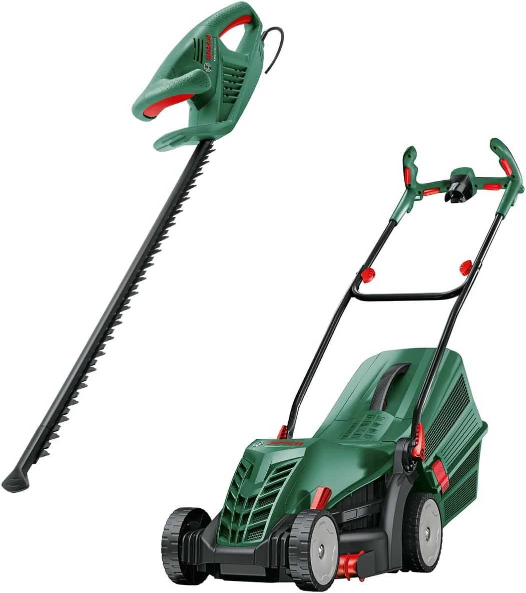 Bosch Powerful Garden Tools Set: 1400W Lawnmower & 450W Hedge Trimmer