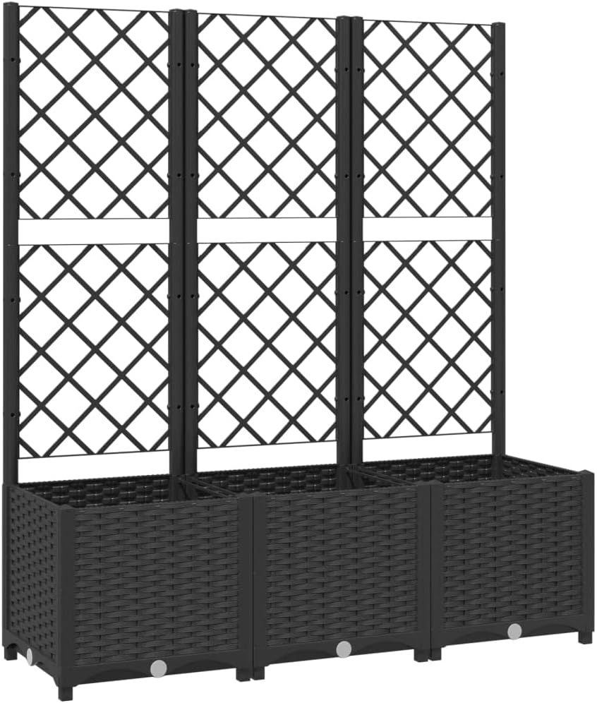 vidaXL Outdoor Planter Box with Trellis, Black, 120x40x136 cm, Perfect for Gardens and Balconies