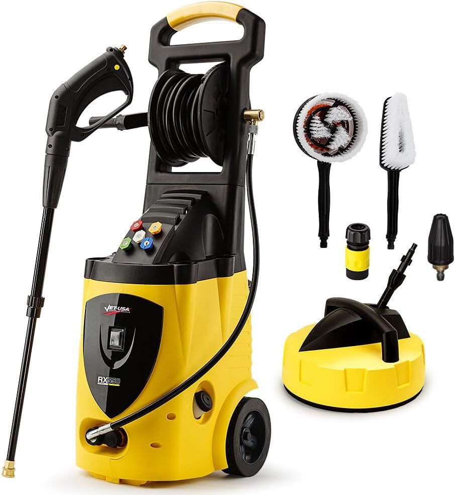 Jet-USA RX550 3500PSI Electric Pressure Washer with 5 Nozzles, Wheel Brush, Deck Cleaner & 10M Hose