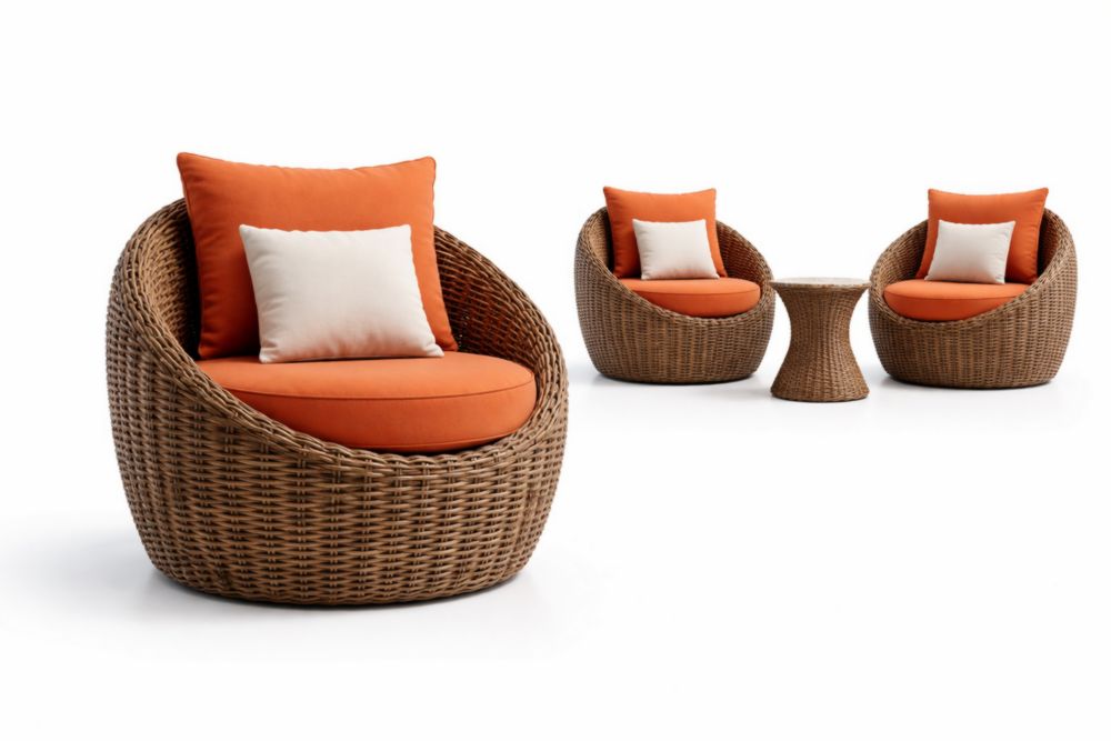 3-Piece Rattan Lounge Chair Set with Cushions and Table