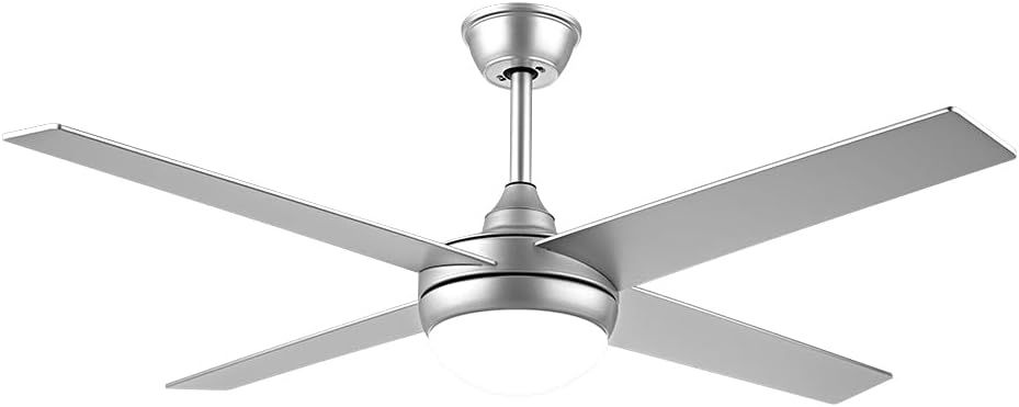 Krear 52-Inch Ceiling Fan with Light & Remote, Modern 4-Blade Wooden Design, 6-Speed DC Motor for Indoor and Outdoor Use, Silver Finish