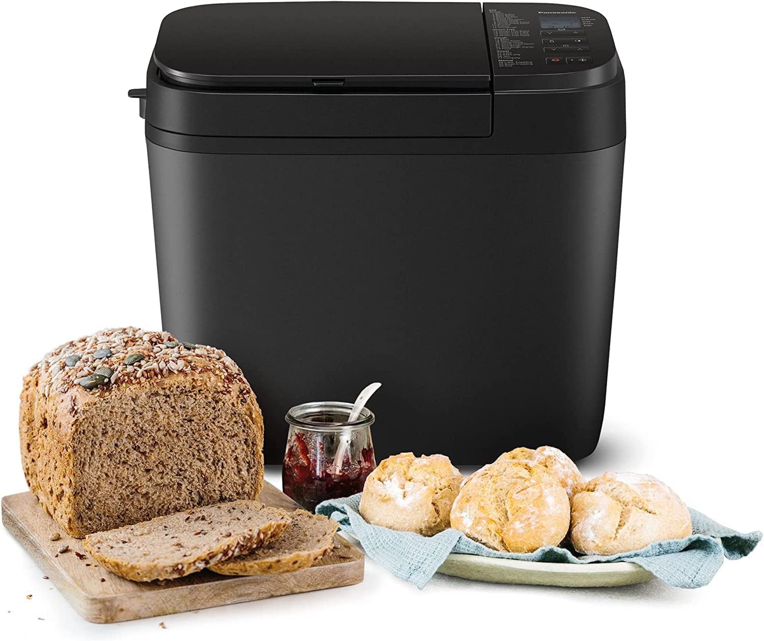 Panasonic Automatic Bread Maker with Fruit and Nut Dispenser, 30 Baking Programs, Black